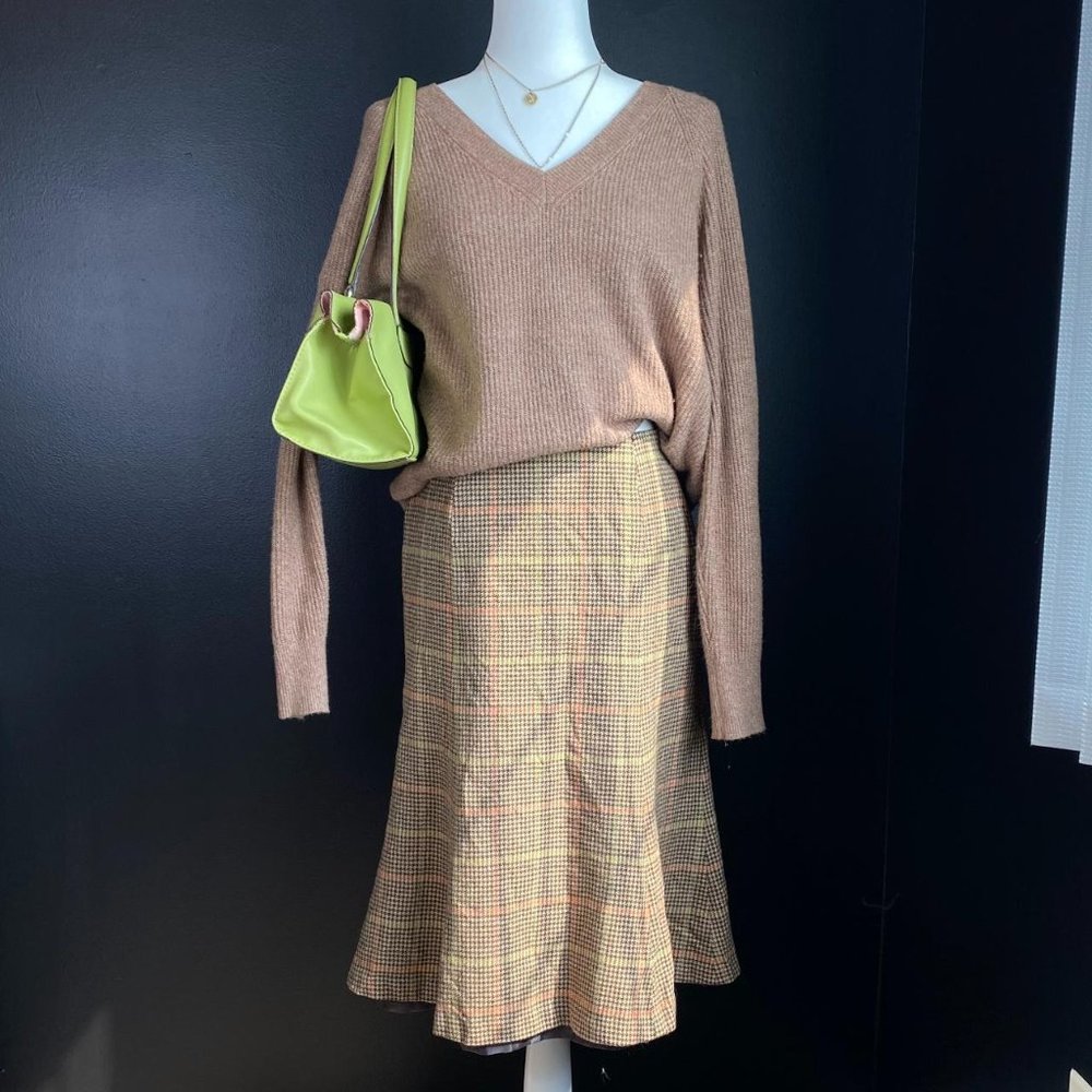 Wool Herringbone Midi Skirt